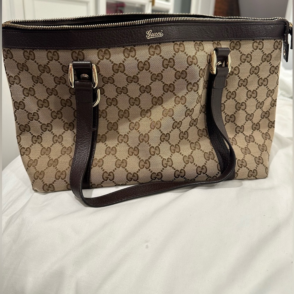 Authentic Gucci Abbey Zip Tote GG Canvas